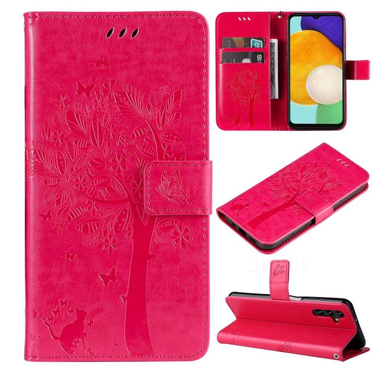 Embossing Butterfly Tree Leather Wallet Case for Samsung Galaxy A13 5G - Rose