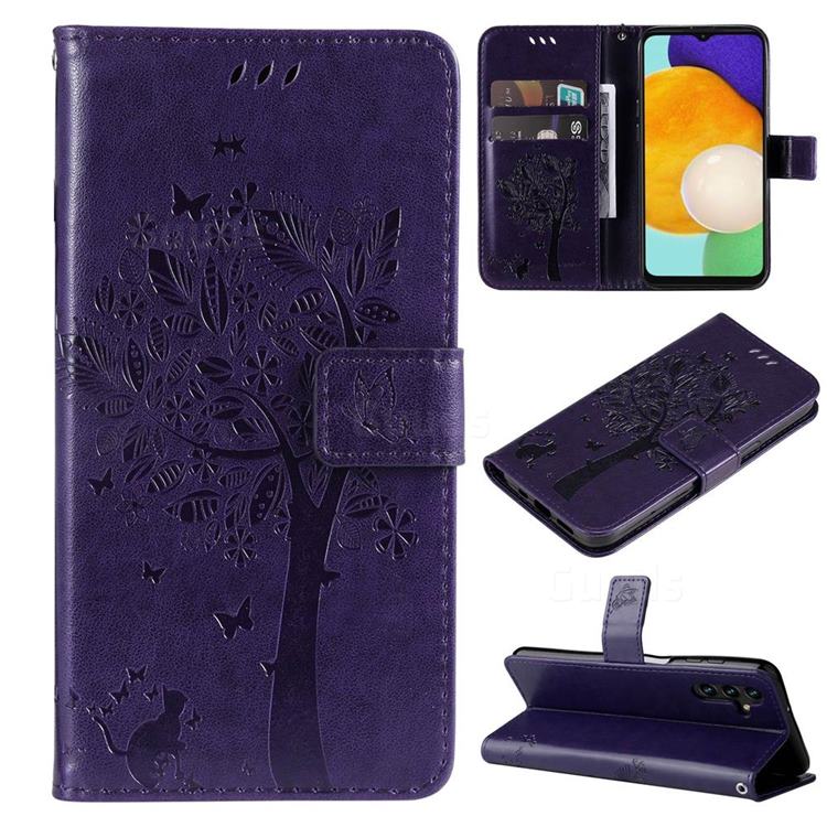Embossing Butterfly Tree Leather Wallet Case for Samsung Galaxy A13 5G - Purple