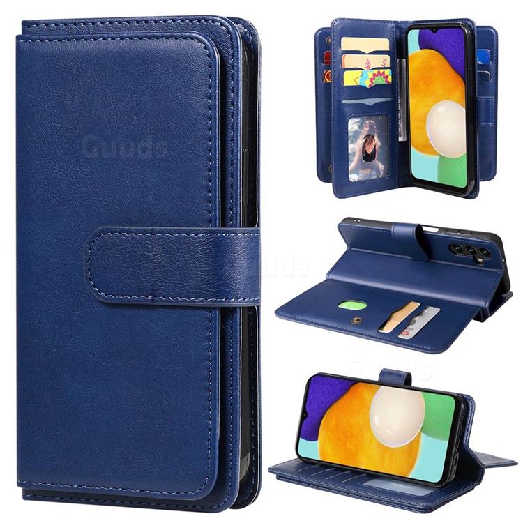 Multi-function Ten Card Slots and Photo Frame PU Leather Wallet Phone Case Cover for Samsung Galaxy A13 5G - Dark Blue