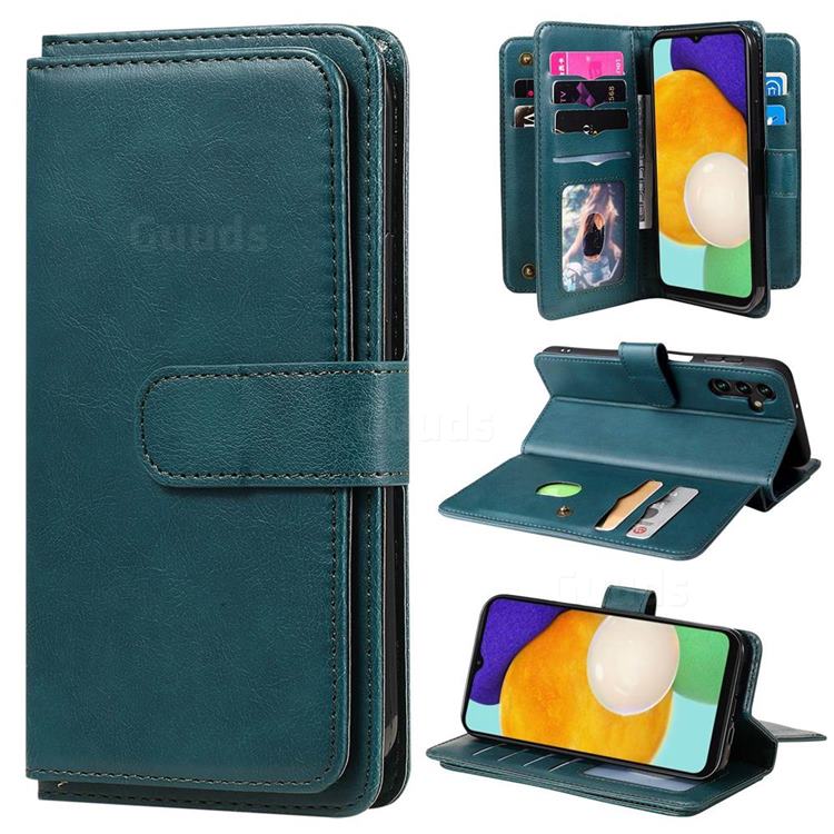 Multi-function Ten Card Slots and Photo Frame PU Leather Wallet Phone Case Cover for Samsung Galaxy A13 5G - Dark Green