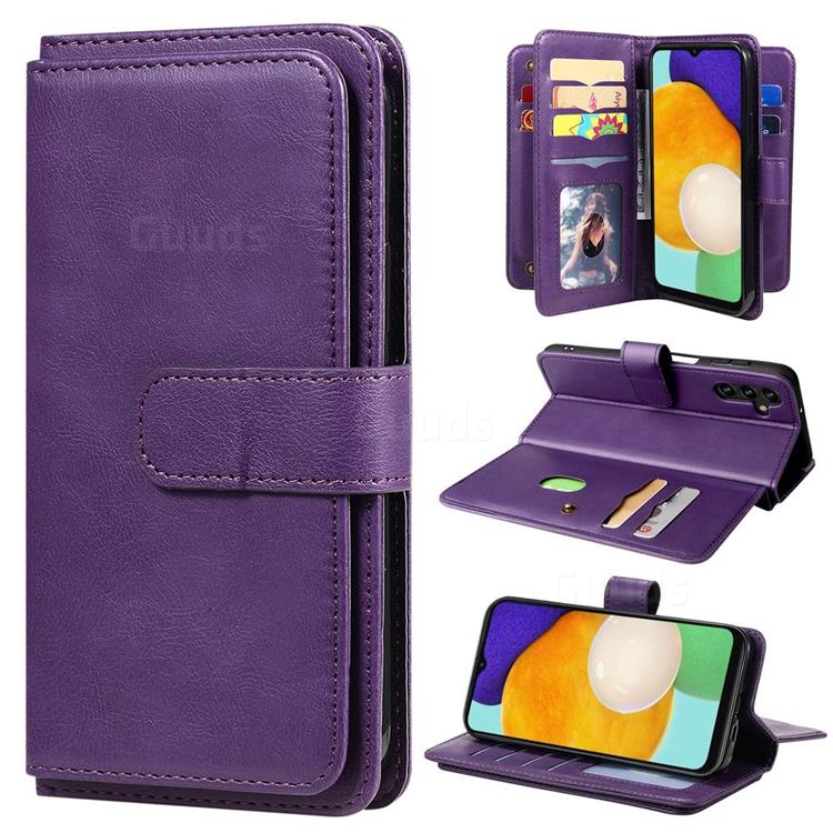 Multi-function Ten Card Slots and Photo Frame PU Leather Wallet Phone Case Cover for Samsung Galaxy A13 5G - Violet
