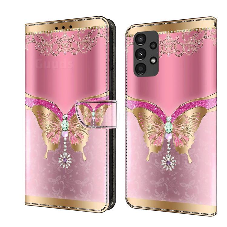 Pink Diamond Butterfly Crystal PU Leather Protective Wallet Case Cover for Samsung Galaxy A13 5G
