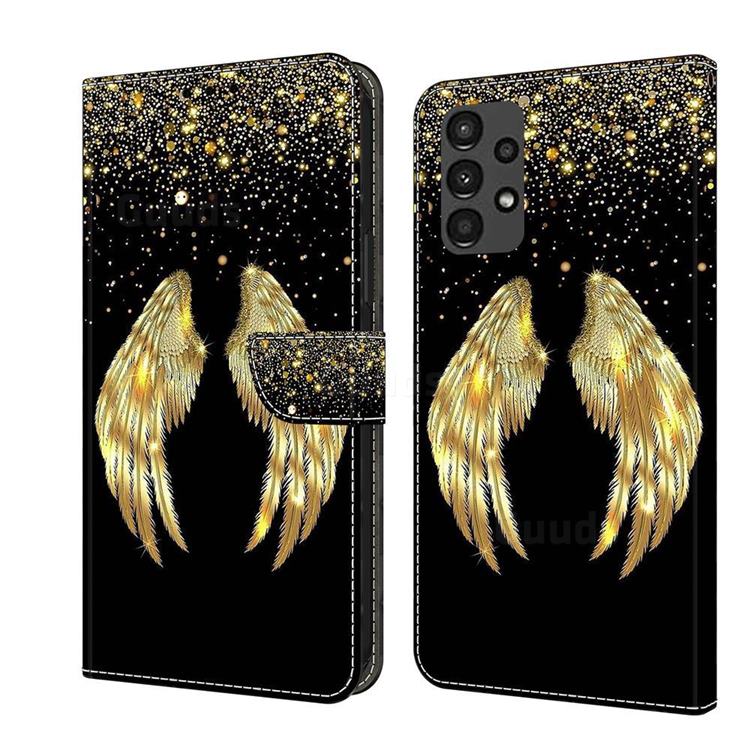 Golden Angel Wings Crystal PU Leather Protective Wallet Case Cover for Samsung Galaxy A13 5G