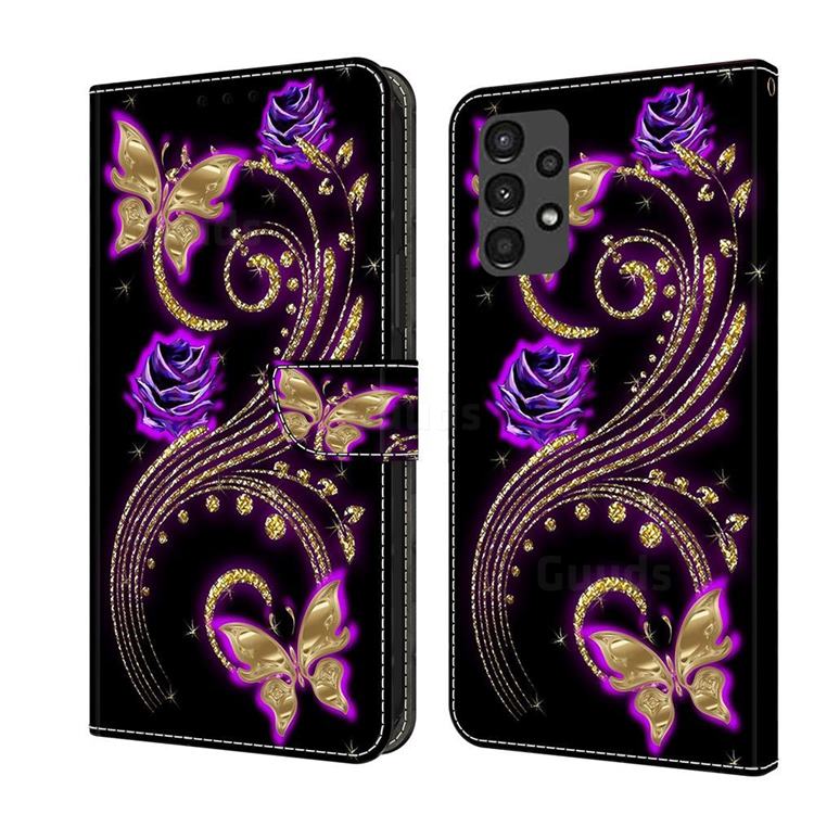 Purple Flower Butterfly Crystal PU Leather Protective Wallet Case Cover for Samsung Galaxy A13 5G