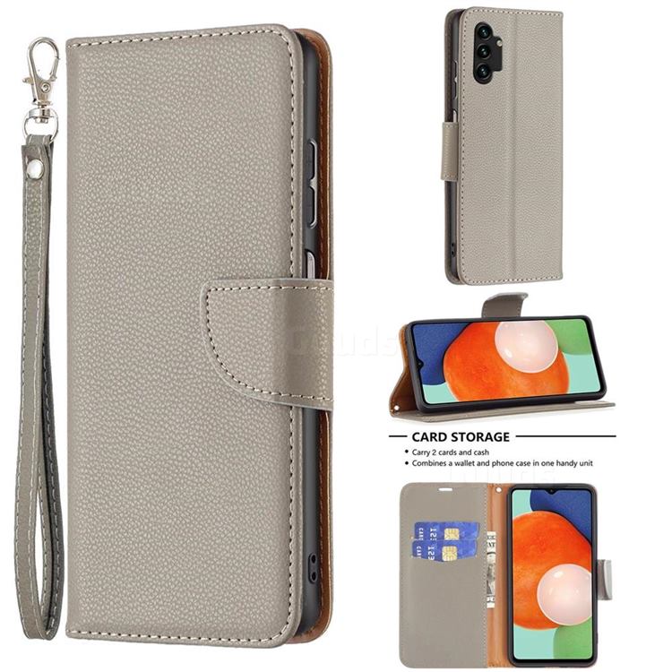 Classic Luxury Litchi Leather Phone Wallet Case for Samsung Galaxy A13 4G - Gray