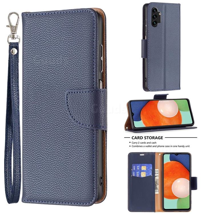 Classic Luxury Litchi Leather Phone Wallet Case for Samsung Galaxy A13 4G - Blue