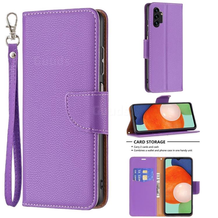 Classic Luxury Litchi Leather Phone Wallet Case for Samsung Galaxy A13 4G - Purple