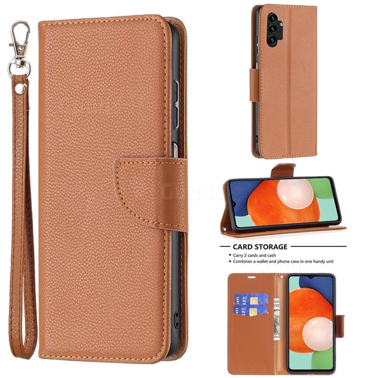 Classic Luxury Litchi Leather Phone Wallet Case for Samsung Galaxy A13 4G - Brown