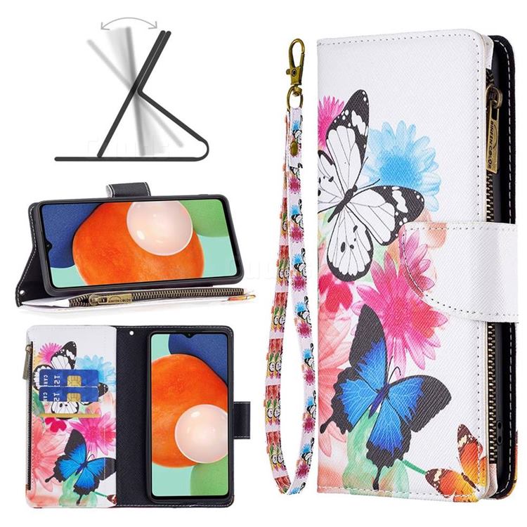 Vivid Flying Butterflies Binfen Color BF03 Retro Zipper Leather Wallet Phone Case for Samsung Galaxy A13 4G