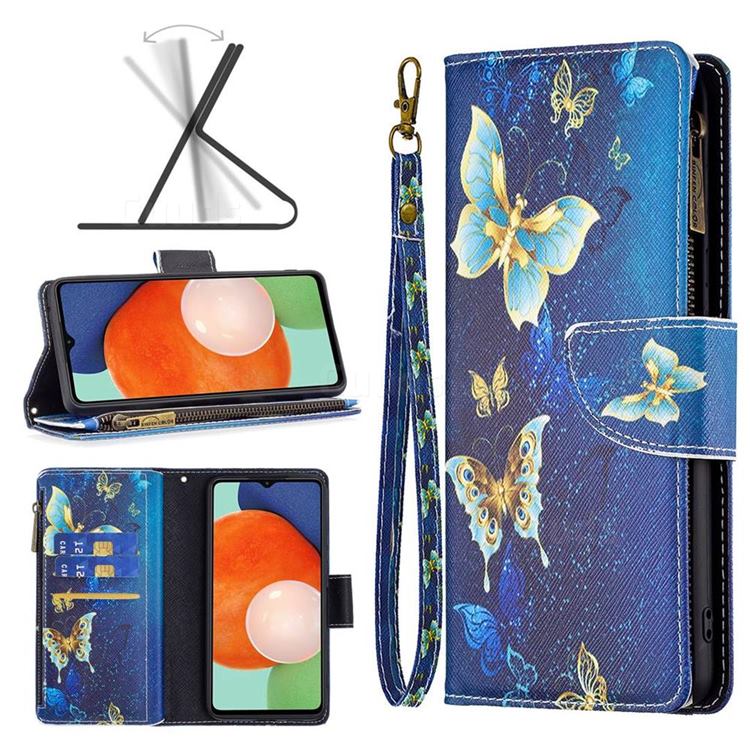 Golden Butterflies Binfen Color BF03 Retro Zipper Leather Wallet Phone Case for Samsung Galaxy A13 4G