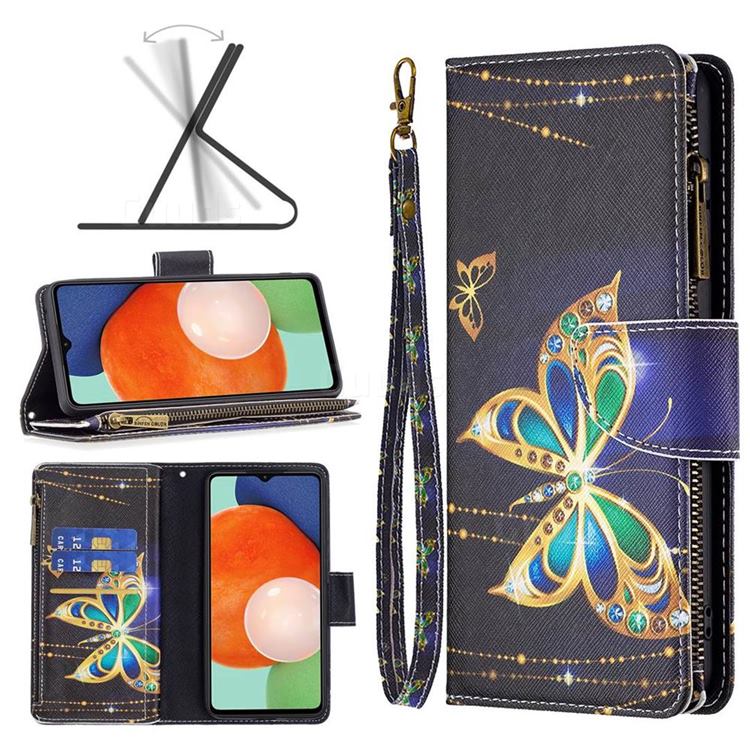 Golden Shining Butterfly Binfen Color BF03 Retro Zipper Leather Wallet Phone Case for Samsung Galaxy A13 4G