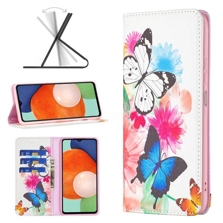 Flying Butterflies Slim Magnetic Attraction Wallet Flip Cover for Samsung Galaxy A13 4G