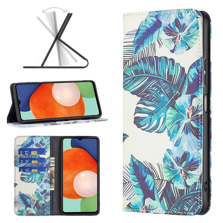 Blue Leaf Slim Magnetic Attraction Wallet Flip Cover for Samsung Galaxy A13 4G