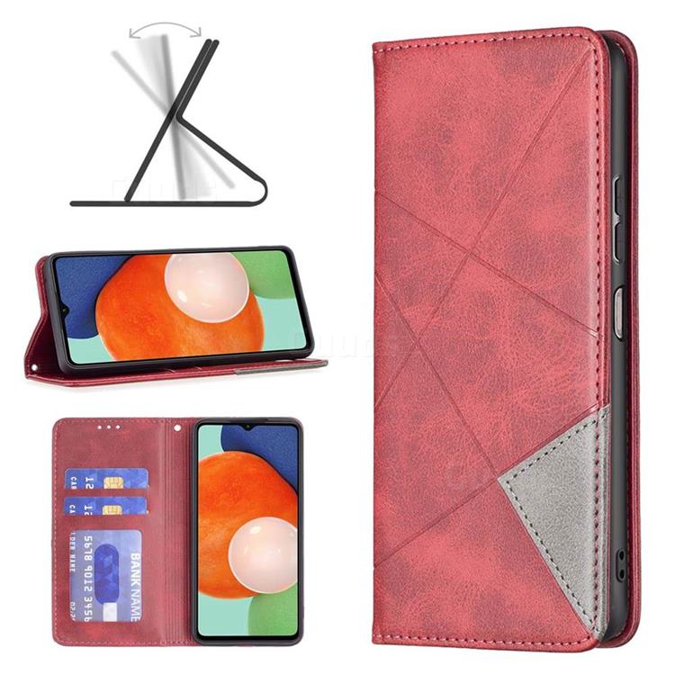Prismatic Slim Magnetic Sucking Stitching Wallet Flip Cover for Samsung Galaxy A13 4G - Red