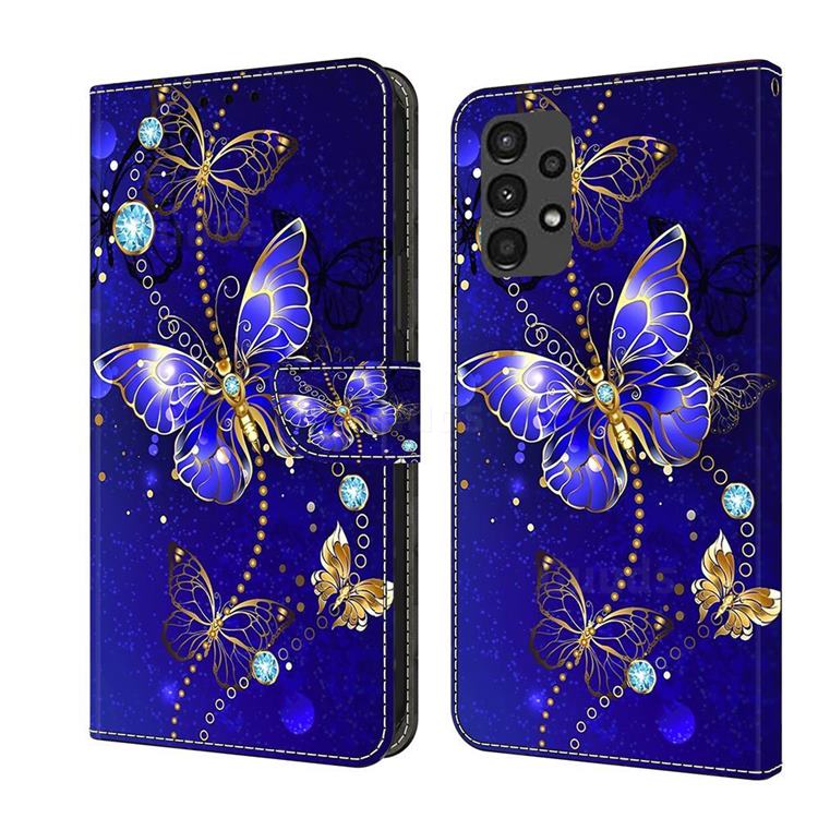 Blue Diamond Butterfly Crystal PU Leather Protective Wallet Case Cover for Samsung Galaxy A13 4G