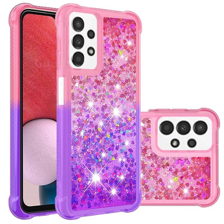 Rainbow Gradient Liquid Glitter Quicksand Sequins Phone Case for Samsung Galaxy A13 4G - Pink Purple