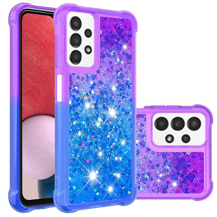 Rainbow Gradient Liquid Glitter Quicksand Sequins Phone Case for Samsung Galaxy A13 4G - Purple Blue