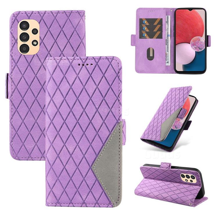 Grid Pattern Splicing Protective Wallet Case Cover for Samsung Galaxy A13 4G - Purple