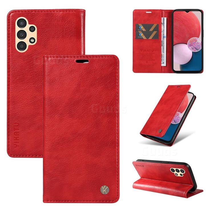 YIKATU Litchi Card Magnetic Automatic Suction Leather Flip Cover for Samsung Galaxy A13 4G - Bright Red