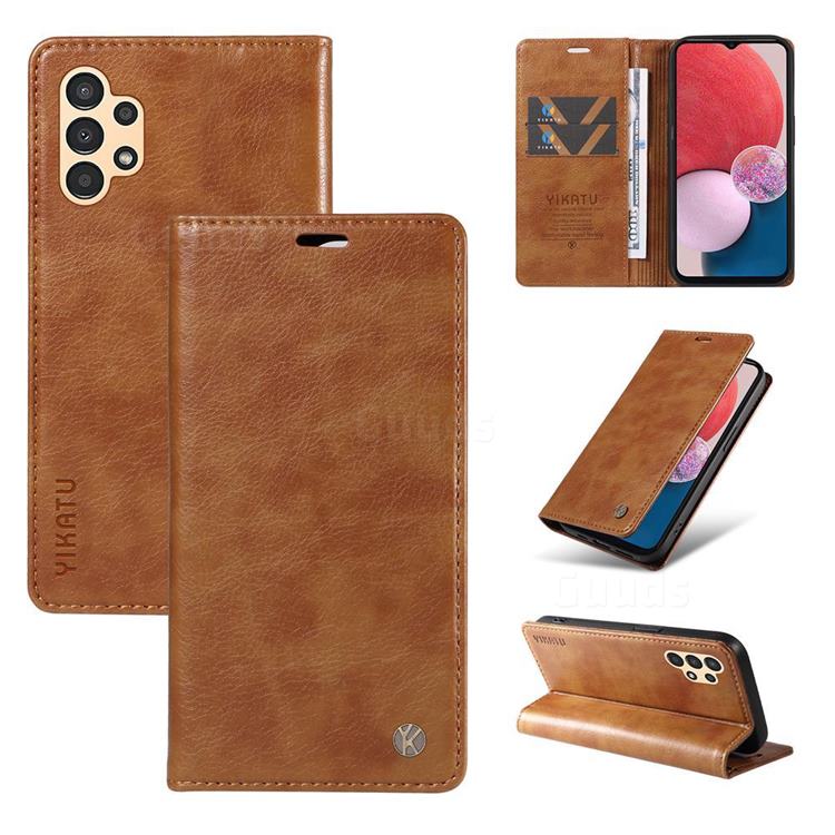 YIKATU Litchi Card Magnetic Automatic Suction Leather Flip Cover for Samsung Galaxy A13 4G - Brown