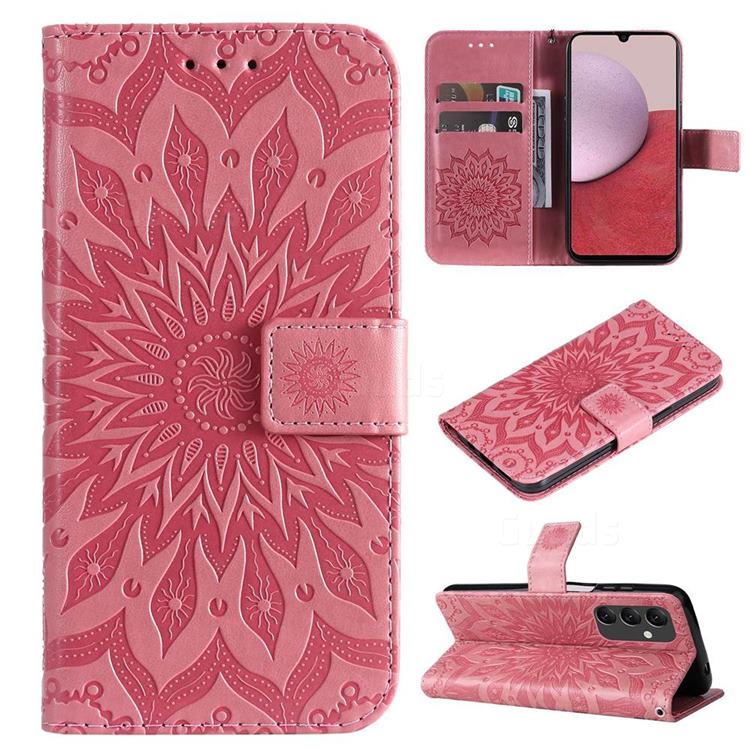 Embossing Sunflower Leather Wallet Case for Samsung Galaxy A14 5G - Pink