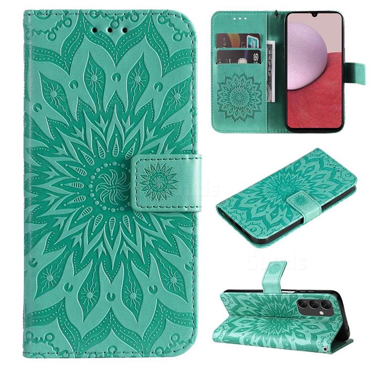 Embossing Sunflower Leather Wallet Case for Samsung Galaxy A14 5G - Green