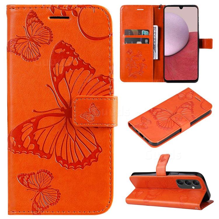 Embossing 3D Butterfly Leather Wallet Case for Samsung Galaxy A14 5G - Orange