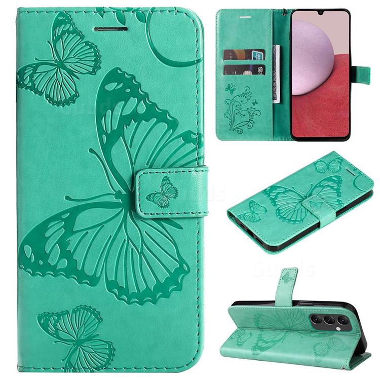 Embossing 3D Butterfly Leather Wallet Case for Samsung Galaxy A14 5G - Green