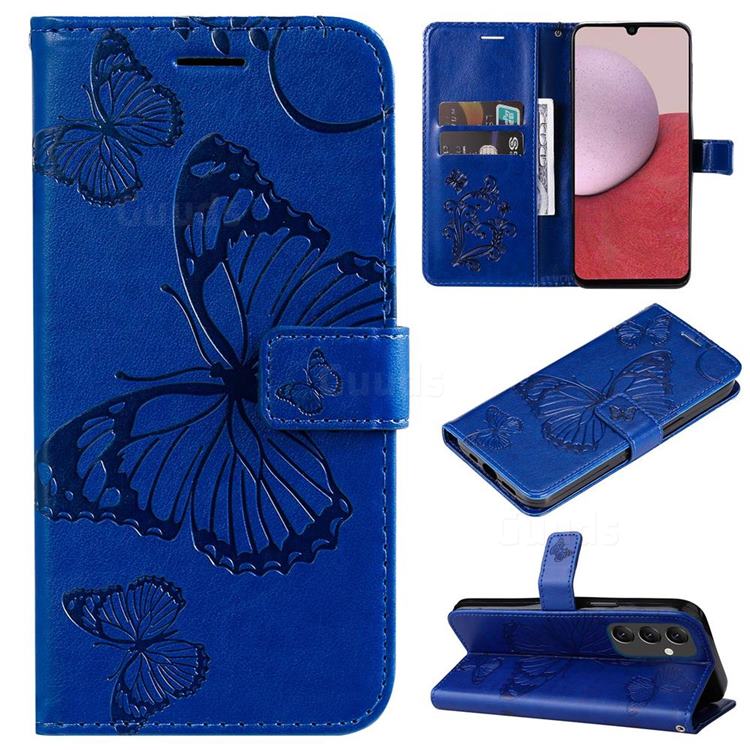 Embossing 3D Butterfly Leather Wallet Case for Samsung Galaxy A14 5G - Blue