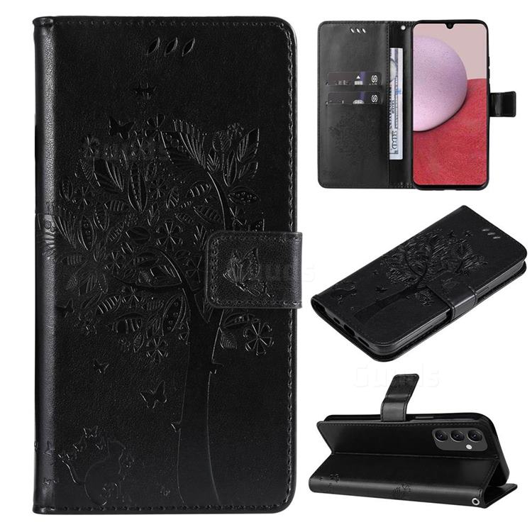 Embossing Butterfly Tree Leather Wallet Case for Samsung Galaxy A14 5G - Black