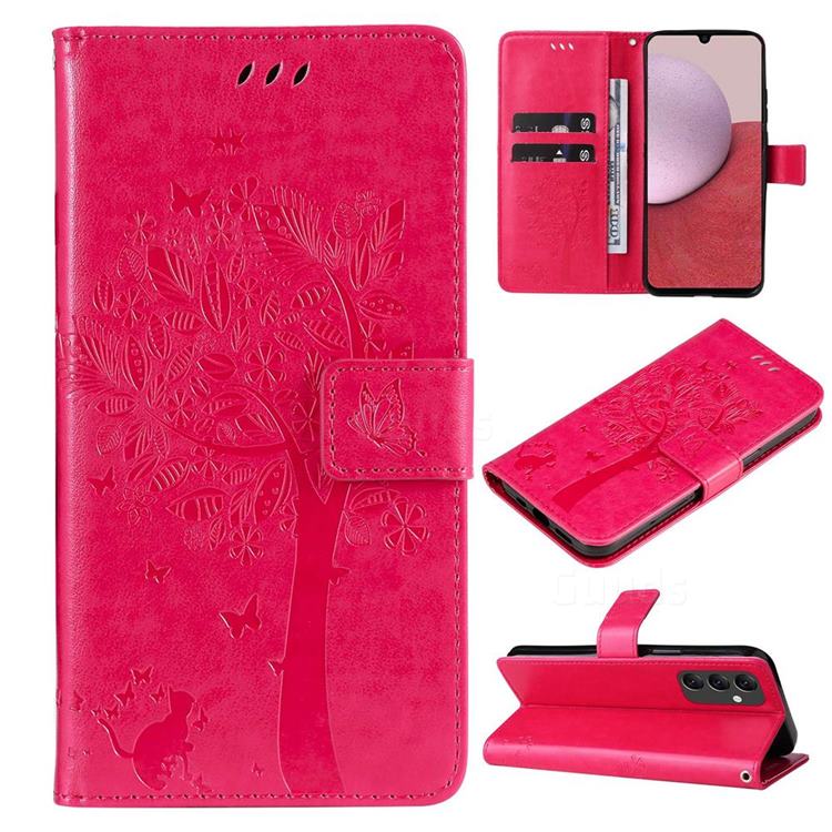 Embossing Butterfly Tree Leather Wallet Case for Samsung Galaxy A14 5G - Rose