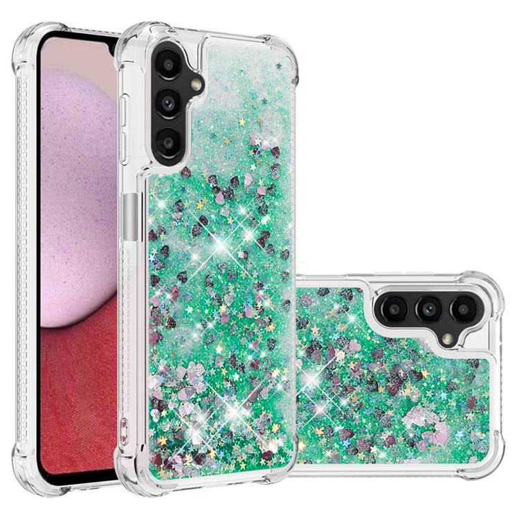 Dynamic Liquid Glitter Sand Quicksand TPU Case for Samsung Galaxy A14 5G - Green Love Heart