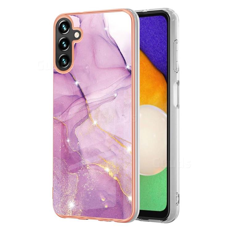 Dream Violet Electroplated Gold Frame 2.0 Thickness Plating Marble IMD Soft Back Cover for Samsung Galaxy A14 5G
