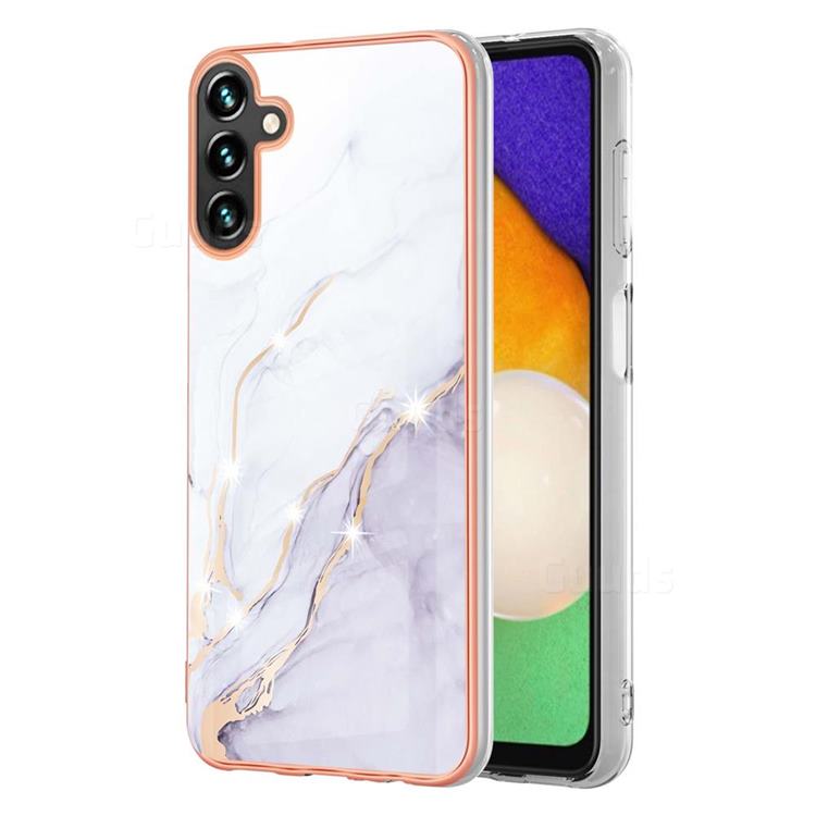 White Dreaming Electroplated Gold Frame 2.0 Thickness Plating Marble IMD Soft Back Cover for Samsung Galaxy A14 5G