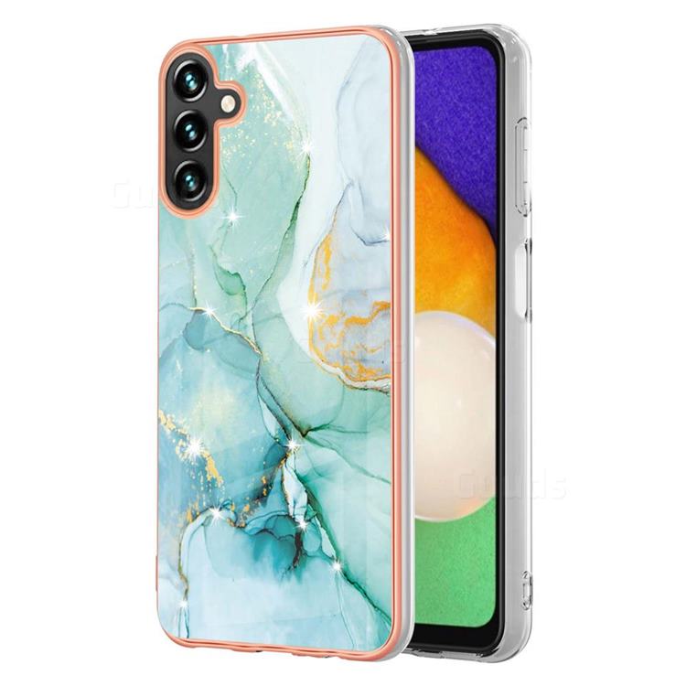 Green Silk Electroplated Gold Frame 2.0 Thickness Plating Marble IMD Soft Back Cover for Samsung Galaxy A14 5G
