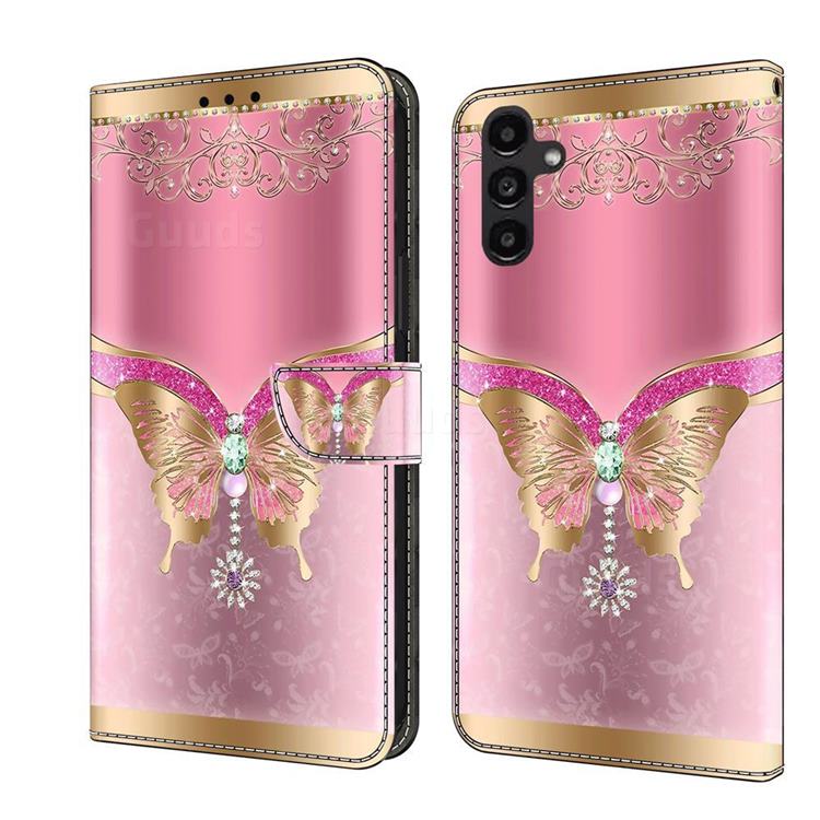 Pink Diamond Butterfly Crystal PU Leather Protective Wallet Case Cover for Samsung Galaxy A14 5G
