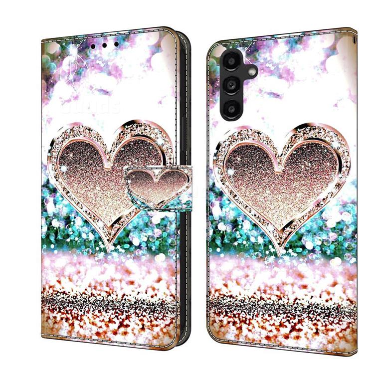 Pink Diamond Heart Crystal PU Leather Protective Wallet Case Cover for Samsung Galaxy A14 5G