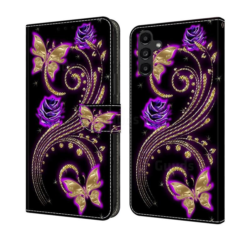 Purple Flower Butterfly Crystal PU Leather Protective Wallet Case Cover for Samsung Galaxy A14 5G