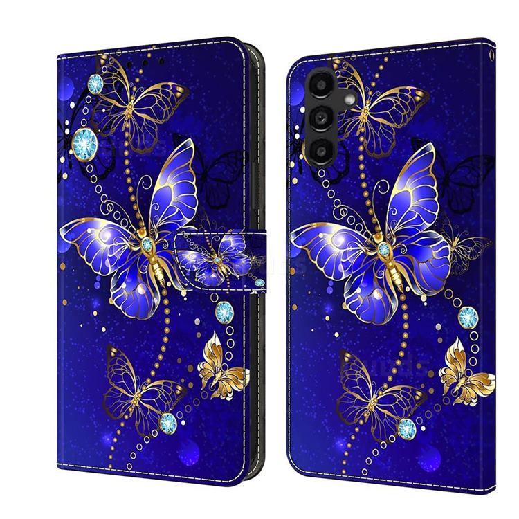 Blue Diamond Butterfly Crystal PU Leather Protective Wallet Case Cover for Samsung Galaxy A14 5G