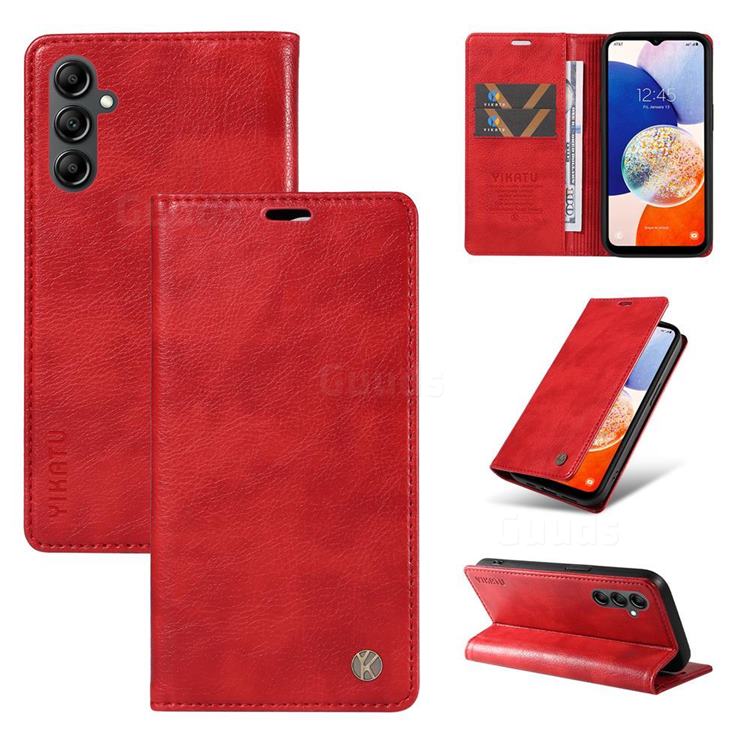 YIKATU Litchi Card Magnetic Automatic Suction Leather Flip Cover for Samsung Galaxy A14 5G - Bright Red