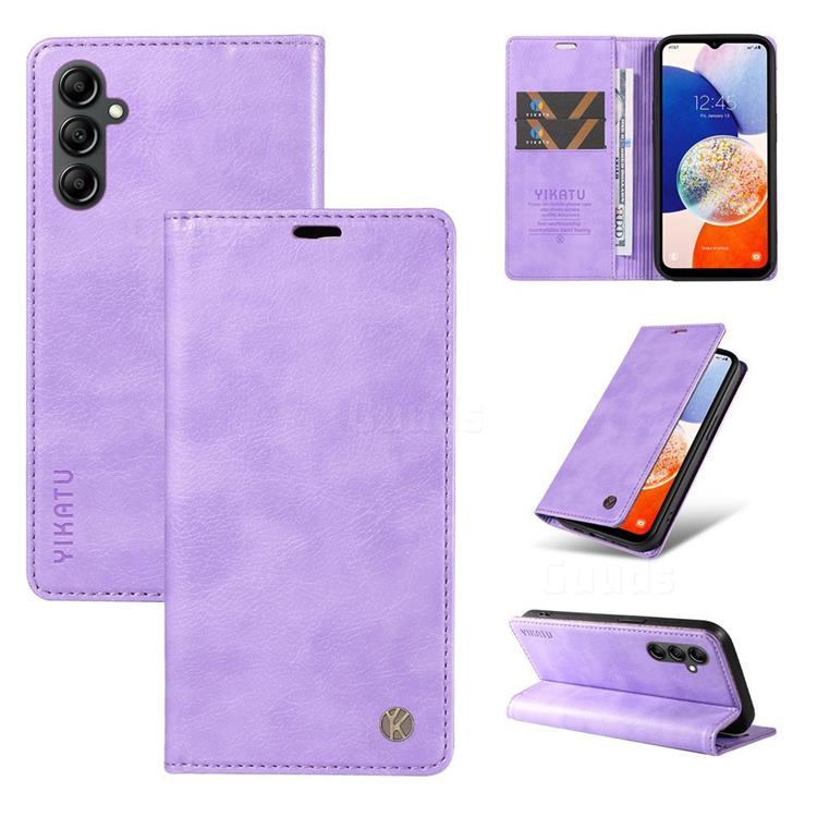 YIKATU Litchi Card Magnetic Automatic Suction Leather Flip Cover for Samsung Galaxy A14 5G - Purple