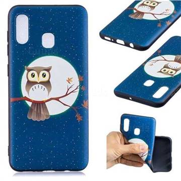 Moon and Owl 3D Embossed Relief Black Soft Back Cover for Samsung Galaxy A20