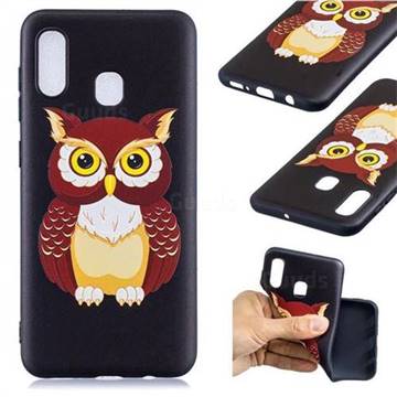 Big Owl 3D Embossed Relief Black Soft Back Cover for Samsung Galaxy A20