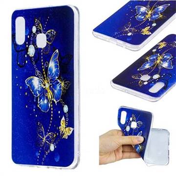 Gold and Blue Butterfly Super Clear Soft TPU Back Cover for Samsung Galaxy A20