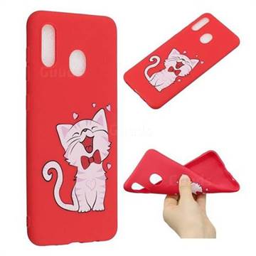 Happy Bow Cat Anti-fall Frosted Relief Soft TPU Back Cover for Samsung Galaxy A20