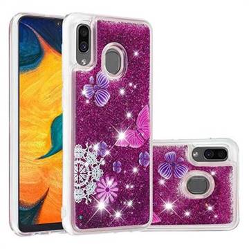 Purple Flower Butterfly Dynamic Liquid Glitter Quicksand Soft TPU Case for Samsung Galaxy A20