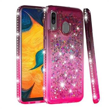 Diamond Frame Liquid Glitter Quicksand Sequins Phone Case for Samsung Galaxy A20 - Gray Pink