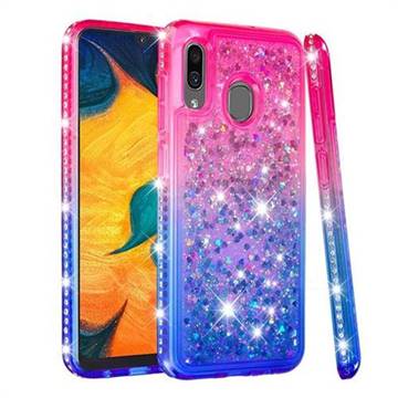 Diamond Frame Liquid Glitter Quicksand Sequins Phone Case for Samsung Galaxy A20 - Pink Blue