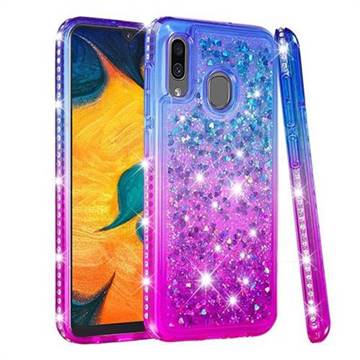 Diamond Frame Liquid Glitter Quicksand Sequins Phone Case for Samsung Galaxy A20 - Blue Purple