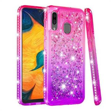 Diamond Frame Liquid Glitter Quicksand Sequins Phone Case for Samsung Galaxy A20 - Pink Purple